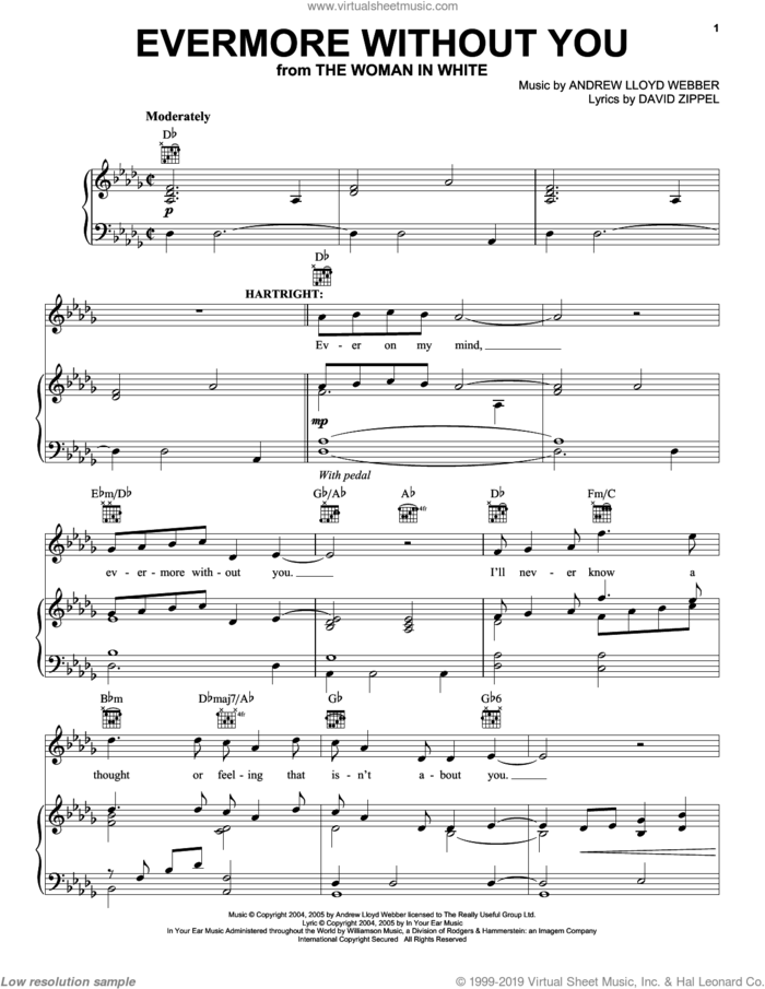 Evermore Without You sheet music for voice, piano or guitar by Andrew Lloyd Webber, The Woman In White (Musical) and David Zippel, intermediate skill level