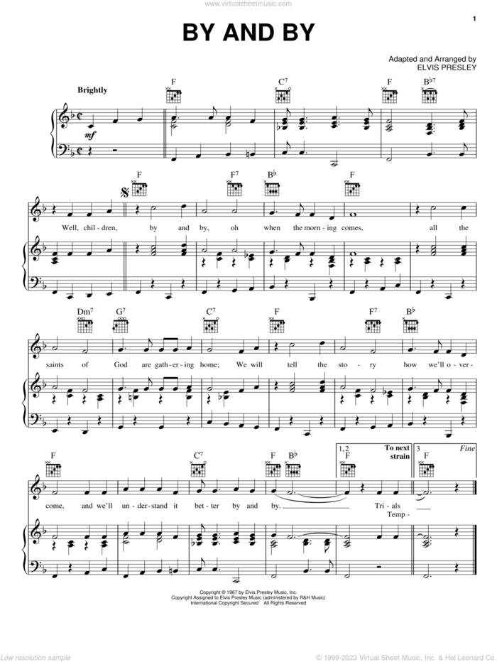By And By sheet music for voice, piano or guitar by Elvis Presley, intermediate skill level
