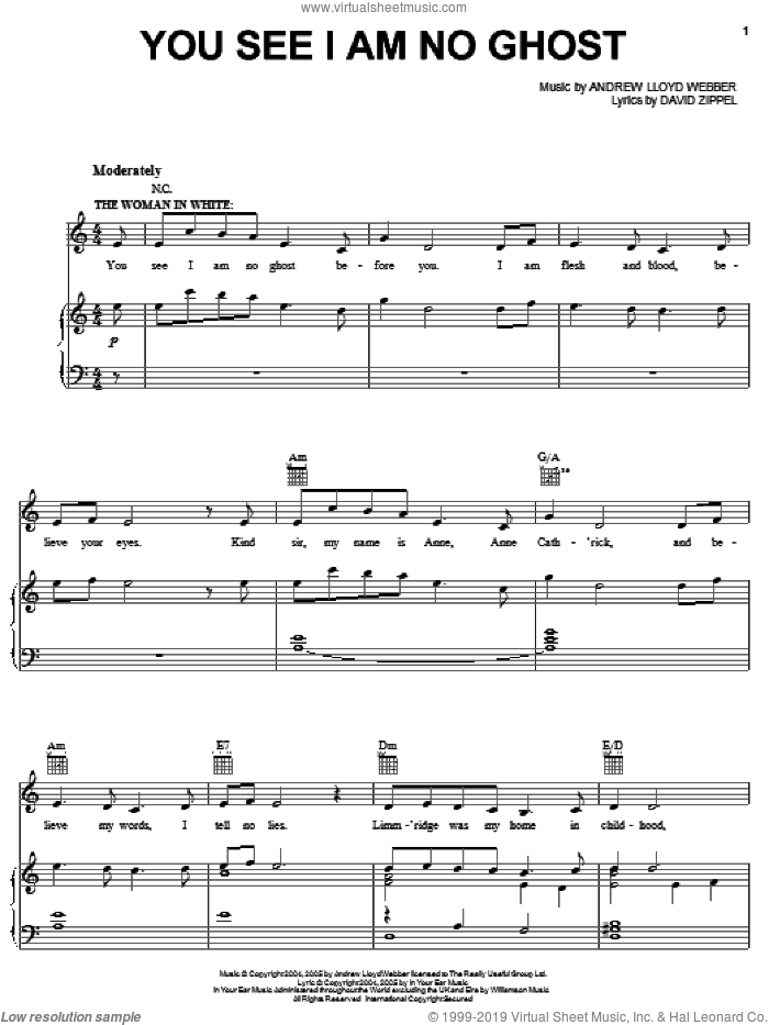 You See I Am No Ghost sheet music for voice, piano or guitar by Andrew Lloyd Webber, The Woman In White (Musical) and David Zippel, intermediate skill level