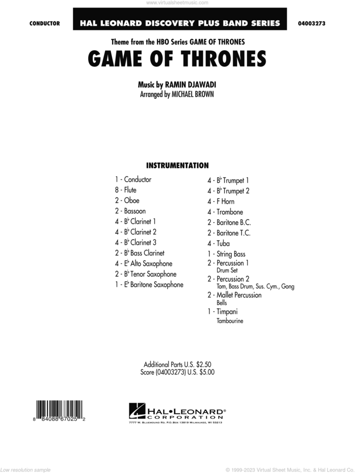 Game Of Thrones (arr. Michael Brown) sheet music for concert band (full score) by Ramin Djawadi, Game Of Thrones (TV Series) and Michael Brown, intermediate skill level