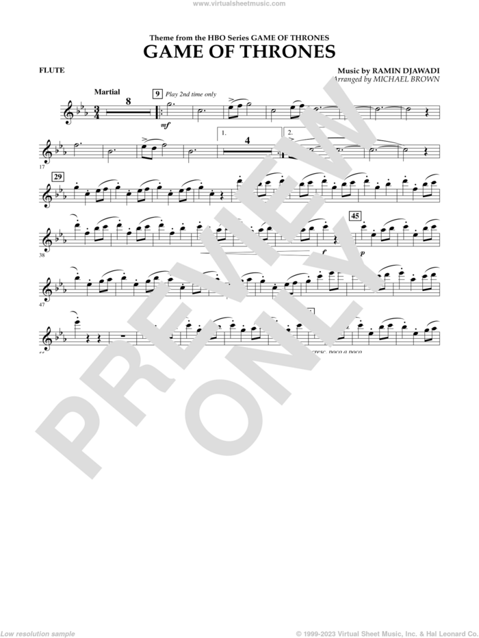 Game Of Thrones (arr. Michael Brown) sheet music for concert band (flute) by Ramin Djawadi, Game Of Thrones (TV Series) and Michael Brown, intermediate skill level