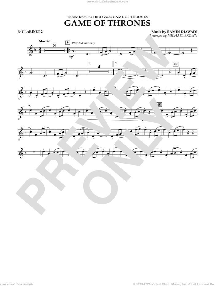Game Of Thrones (arr. Michael Brown) sheet music for concert band (Bb clarinet 2) by Ramin Djawadi, Game Of Thrones (TV Series) and Michael Brown, intermediate skill level
