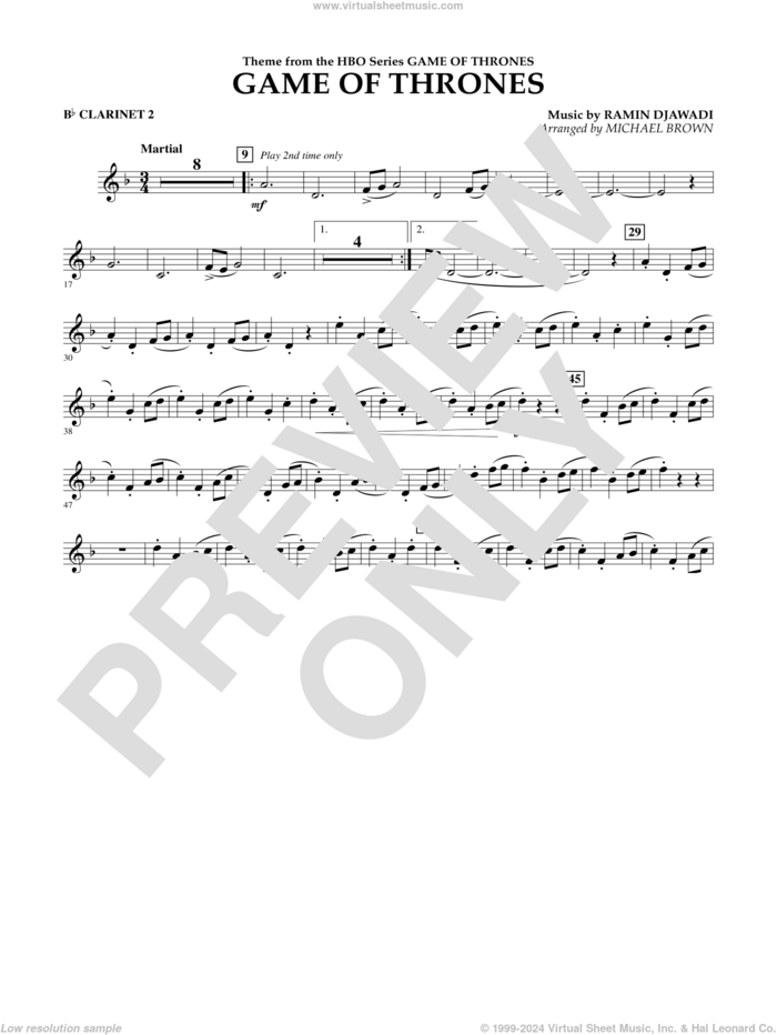 Game Of Thrones (arr. Michael Brown) sheet music for concert band (Bb clarinet 2) by Ramin Djawadi, Game Of Thrones (TV Series) and Michael Brown, intermediate skill level