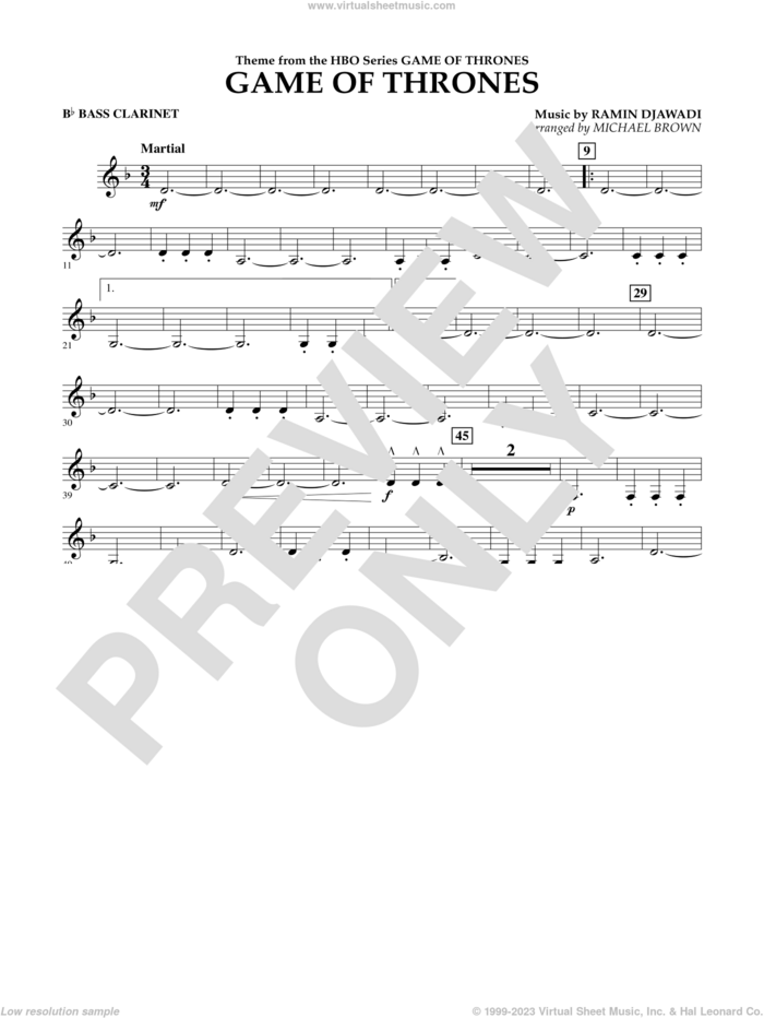 Game Of Thrones (arr. Michael Brown) sheet music for concert band (Bb bass clarinet) by Ramin Djawadi, Game Of Thrones (TV Series) and Michael Brown, intermediate skill level