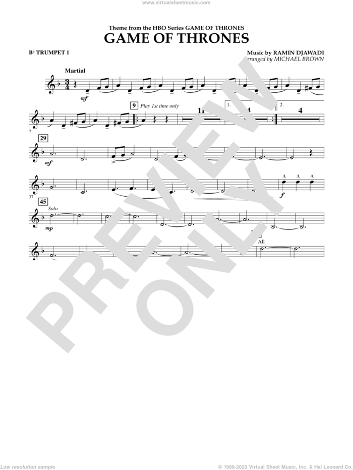 Game Of Thrones (arr. Michael Brown) sheet music for concert band (Bb trumpet 1) by Ramin Djawadi, Game Of Thrones (TV Series) and Michael Brown, intermediate skill level