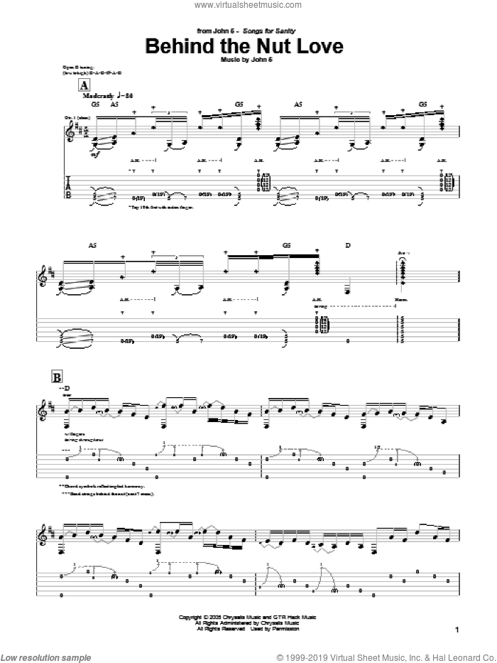 Behind The Nut Love sheet music for guitar (tablature) by John5, intermediate skill level