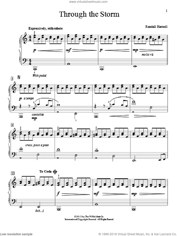 Through The Storm sheet music for piano solo (elementary) by Randall Hartsell, beginner piano (elementary)