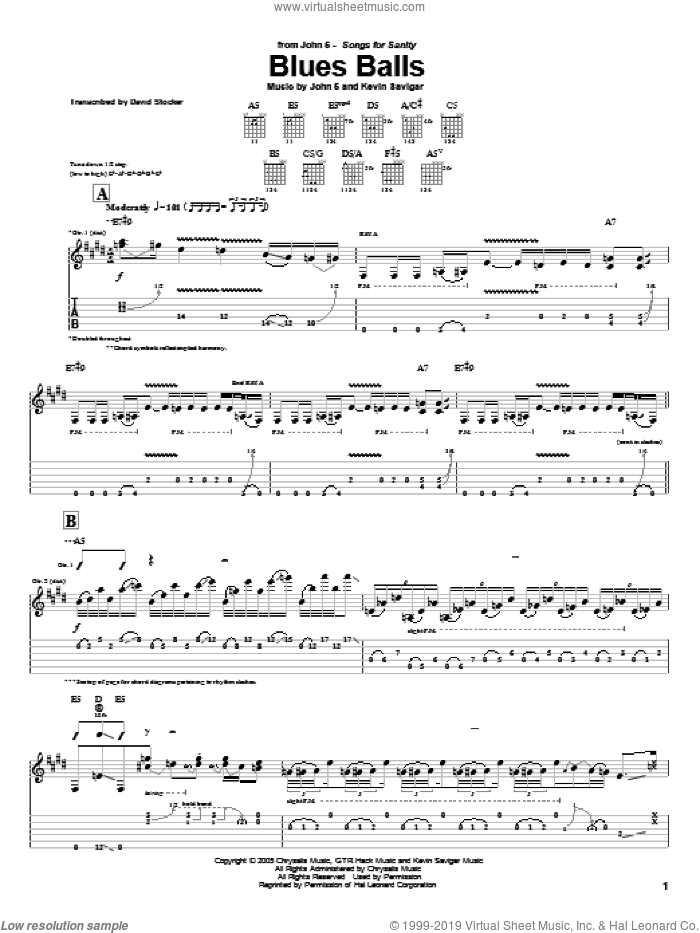 Blues Balls sheet music for guitar (tablature) by John5 and Kevin Savigar, intermediate skill level