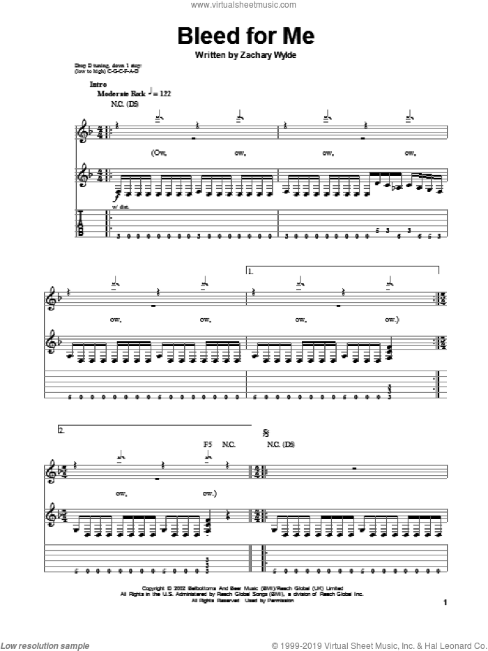 Bleed For Me sheet music for guitar (tablature, play-along) by Zakk Wylde and Black Label Society, intermediate skill level
