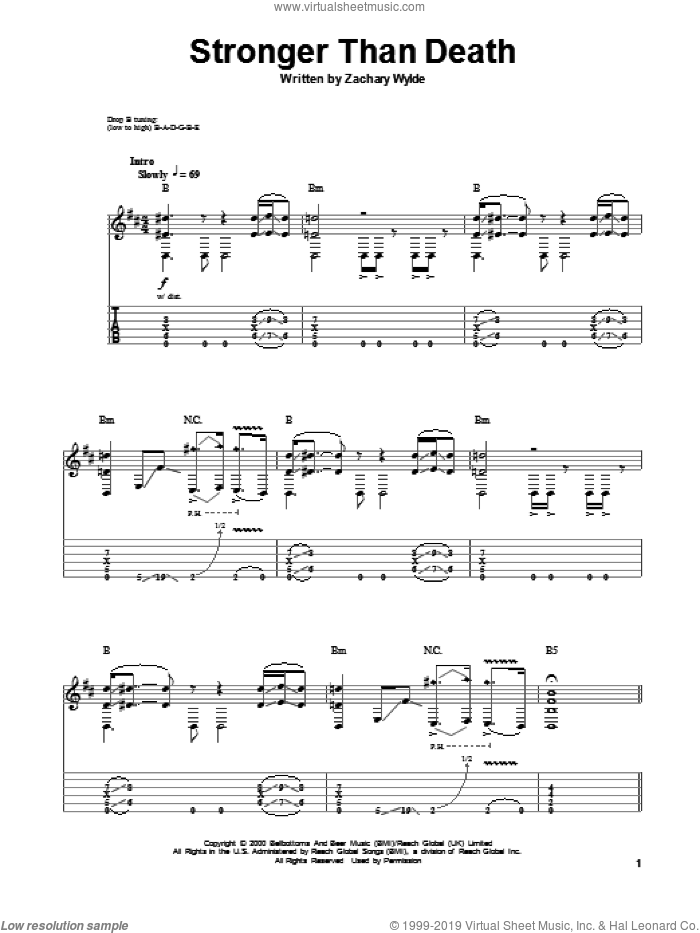 Stronger Than Death sheet music for guitar (tablature, play-along) by Black Label Society and Zakk Wylde, intermediate skill level