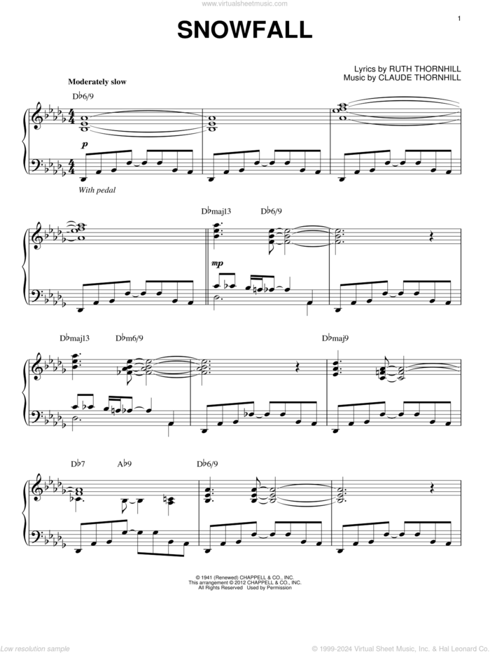 Snowfall [Jazz version] (arr. Brent Edstrom) sheet music for piano solo by Tony Bennett, Claude Thornhill and Ruth Thornhill, intermediate skill level