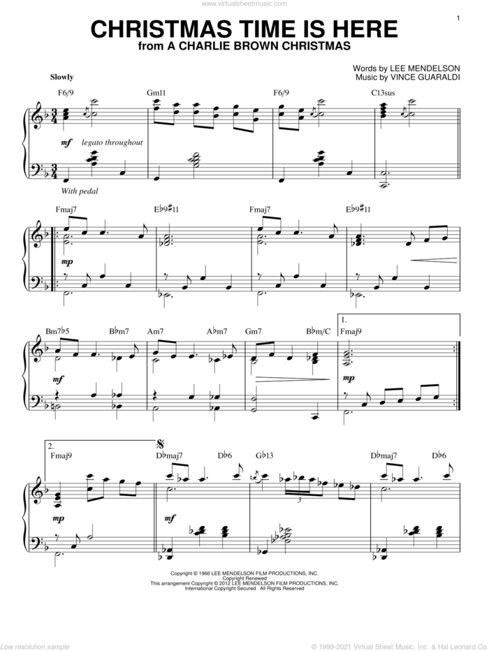 Christmas Time Is Here [Jazz version] (arr. Brent Edstrom) sheet music for piano solo by Lee Mendelson and Vince Guaraldi, intermediate skill level