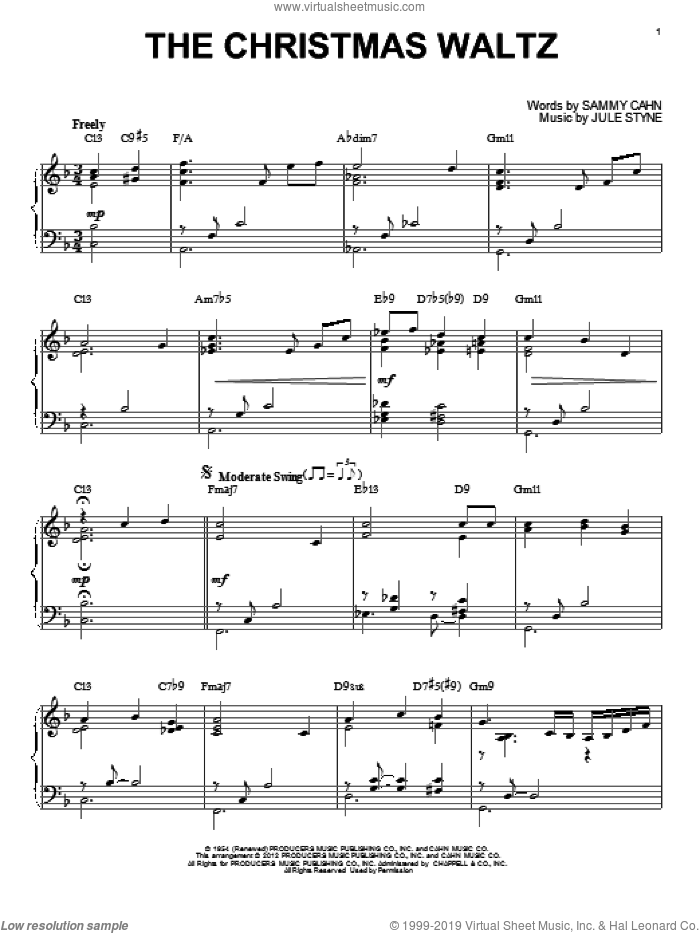 The Christmas Waltz [Jazz version] (arr. Brent Edstrom) sheet music for piano solo by Sammy Cahn and Jule Styne, intermediate skill level