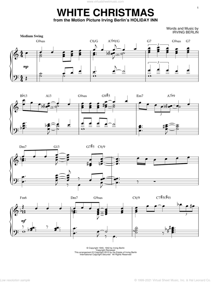 White Christmas [Jazz version] (arr. Brent Edstrom) sheet music for piano solo by Irving Berlin, intermediate skill level