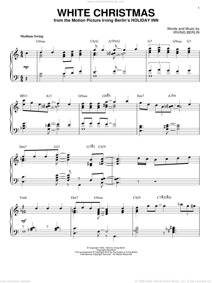 White Christmas [Jazz version] (arr. Brent Edstrom) sheet music for piano solo by Irving Berlin, intermediate skill level