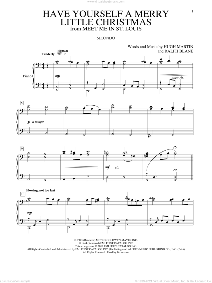 Have Yourself A Merry Little Christmas sheet music for piano four hands by Ralph Blane, Frank Sinatra and Hugh Martin, intermediate skill level