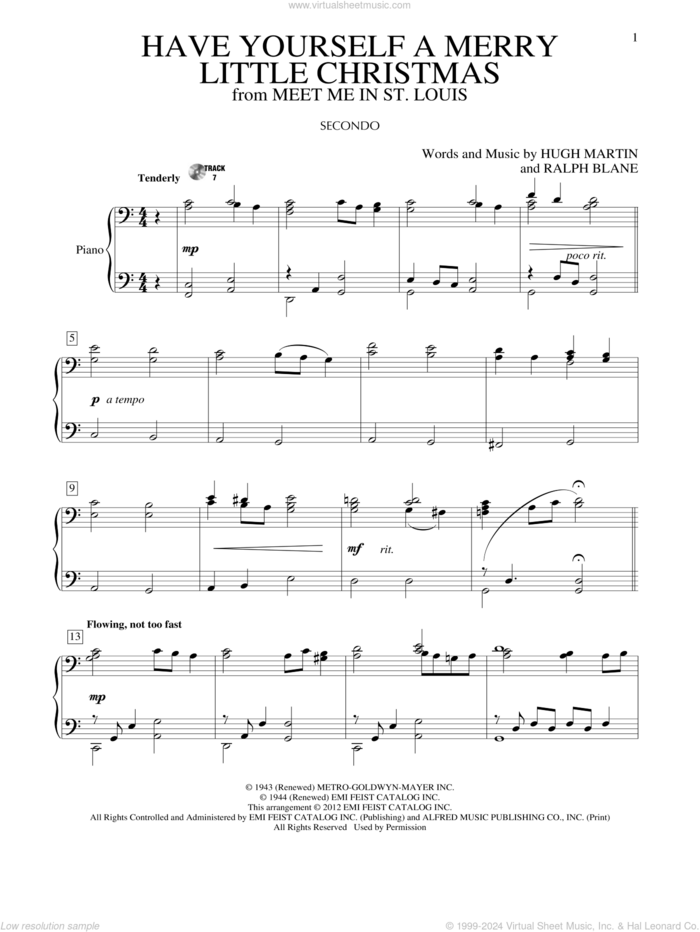 Have Yourself A Merry Little Christmas sheet music for piano four hands by Ralph Blane, Frank Sinatra and Hugh Martin, intermediate skill level