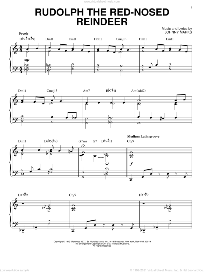 Rudolph The Red-Nosed Reindeer [Jazz version] (arr. Brent Edstrom) sheet music for piano solo by Robert L. May, intermediate skill level
