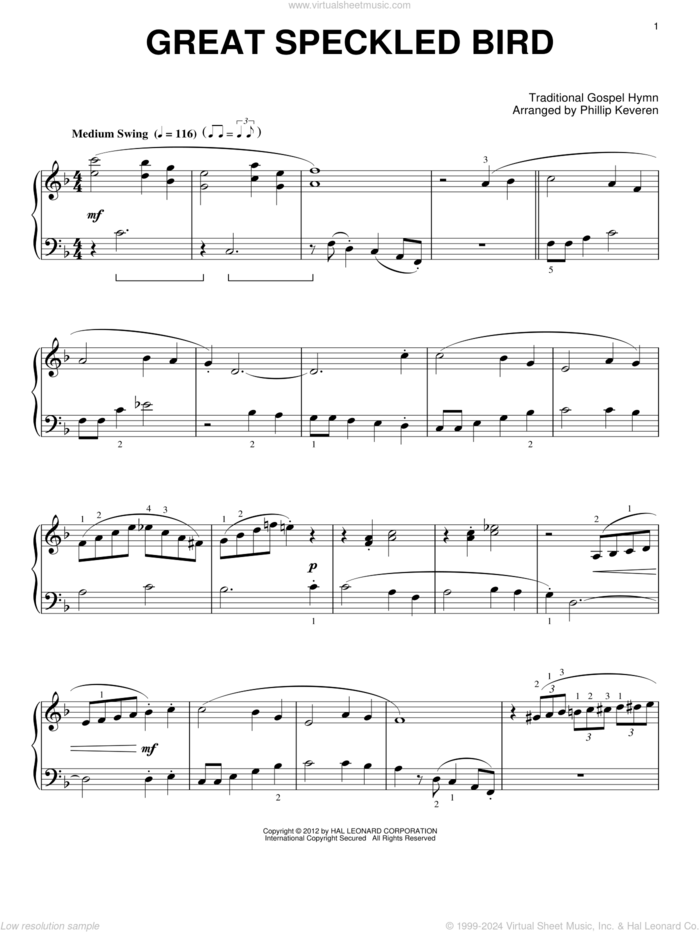 Great Speckled Bird (arr. Phillip Keveren) sheet music for piano solo