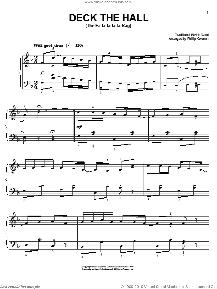 Deck The Hall [Ragtime version] (arr. Phillip Keveren) sheet music for piano solo by Phillip Keveren and Miscellaneous, easy skill level