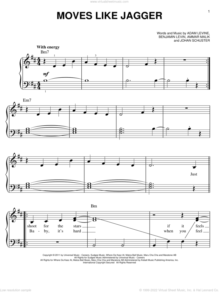 Moves Like Jagger sheet music for piano solo by Maroon 5, easy skill level