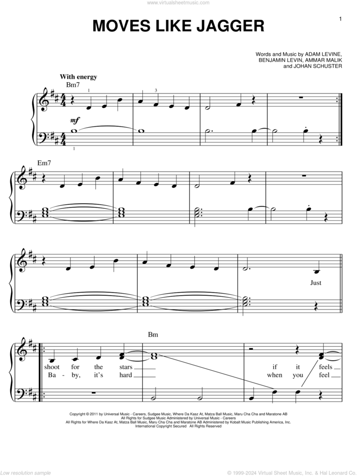 Moves Like Jagger sheet music for piano solo by Maroon 5, easy skill level