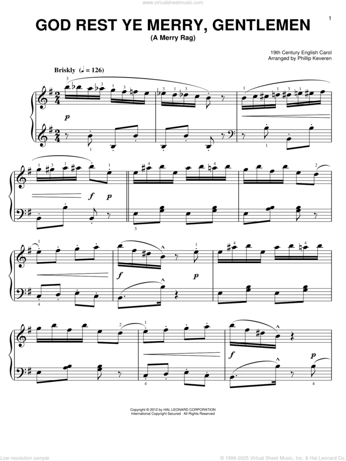 God Rest Ye Merry, Gentlemen [Ragtime version] (arr. Phillip Keveren) sheet music for piano solo by Phillip Keveren and 19th Century English Carol, easy skill level