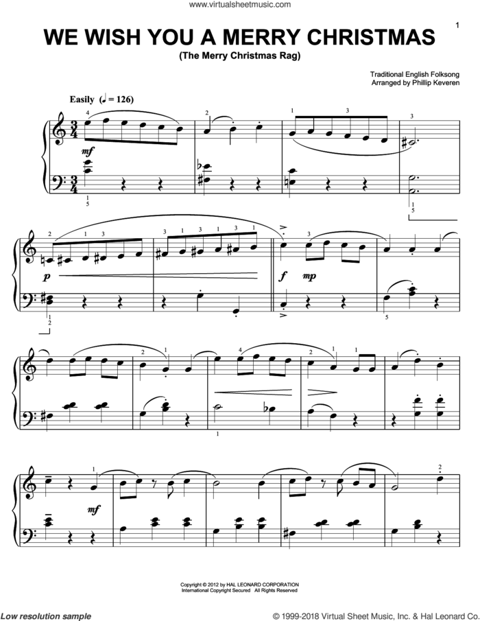 We Wish You A Merry Christmas [Ragtime version] (arr. Phillip Keveren) sheet music for piano solo by Phillip Keveren and Miscellaneous, easy skill level