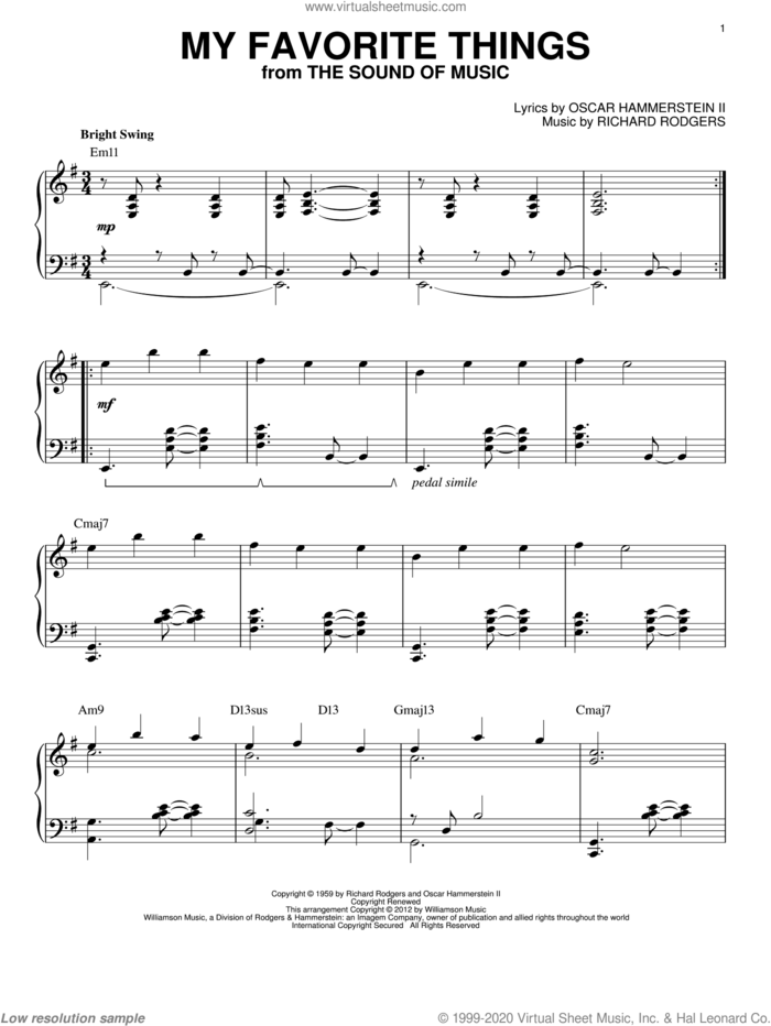 My Favorite Things (from The Sound Of Music) [Jazz version] (arr. Brent Edstrom) sheet music for piano solo by Rodgers & Hammerstein, Oscar II Hammerstein and Richard Rodgers, intermediate skill level