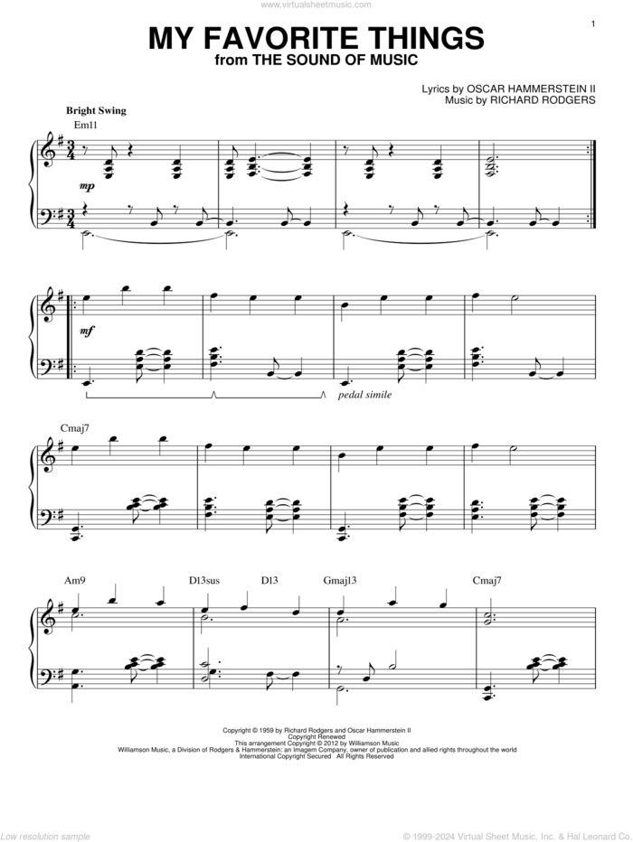 My Favorite Things (from The Sound Of Music) [Jazz version] (arr. Brent Edstrom) sheet music for piano solo by Rodgers & Hammerstein, Oscar II Hammerstein and Richard Rodgers, intermediate skill level