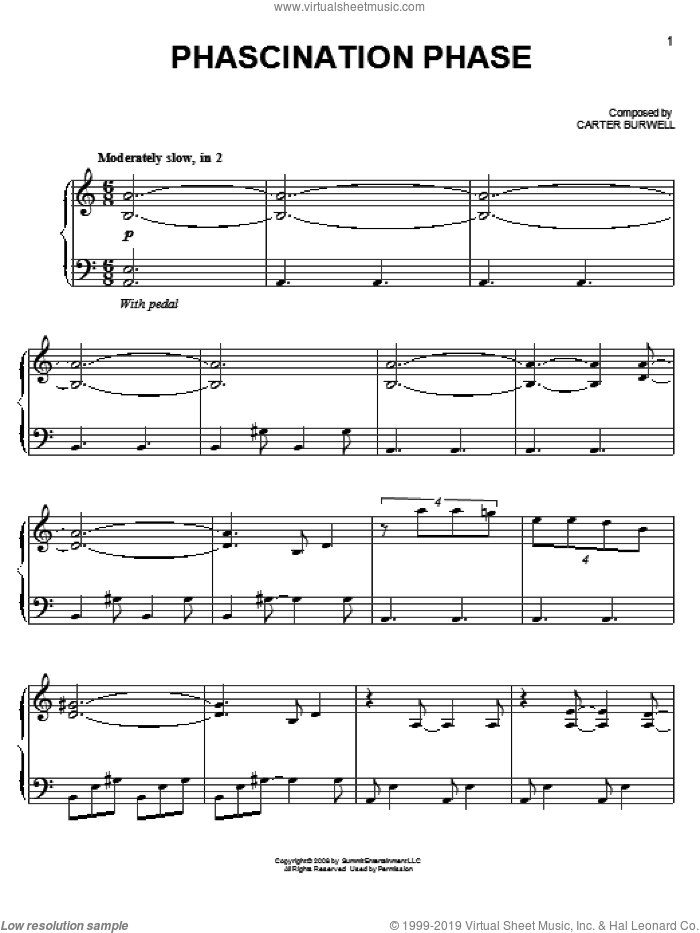 Phascination Phase, (easy) sheet music for piano solo by Carter Burwell and Twilight (Movie), easy skill level