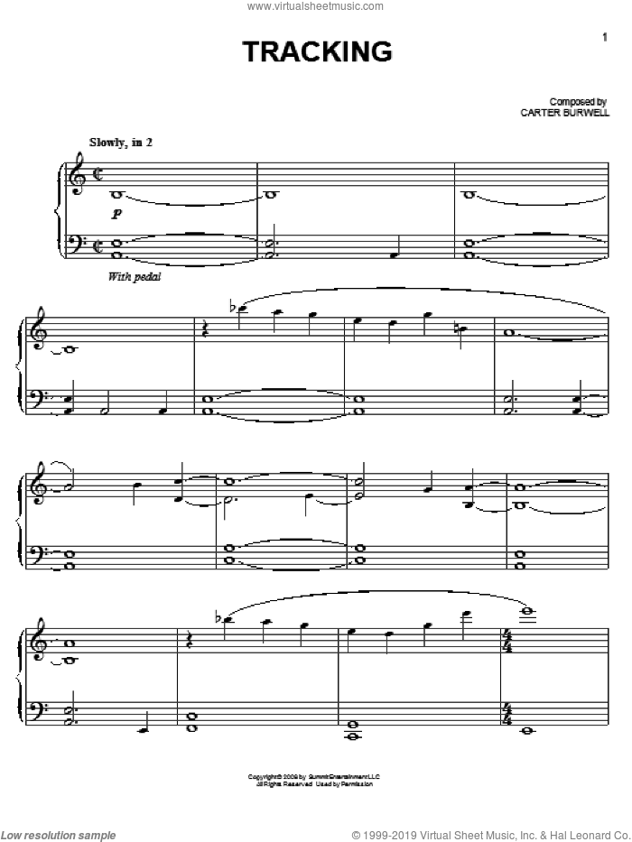 Tracking sheet music for piano solo by Carter Burwell and Twilight (Movie), easy skill level