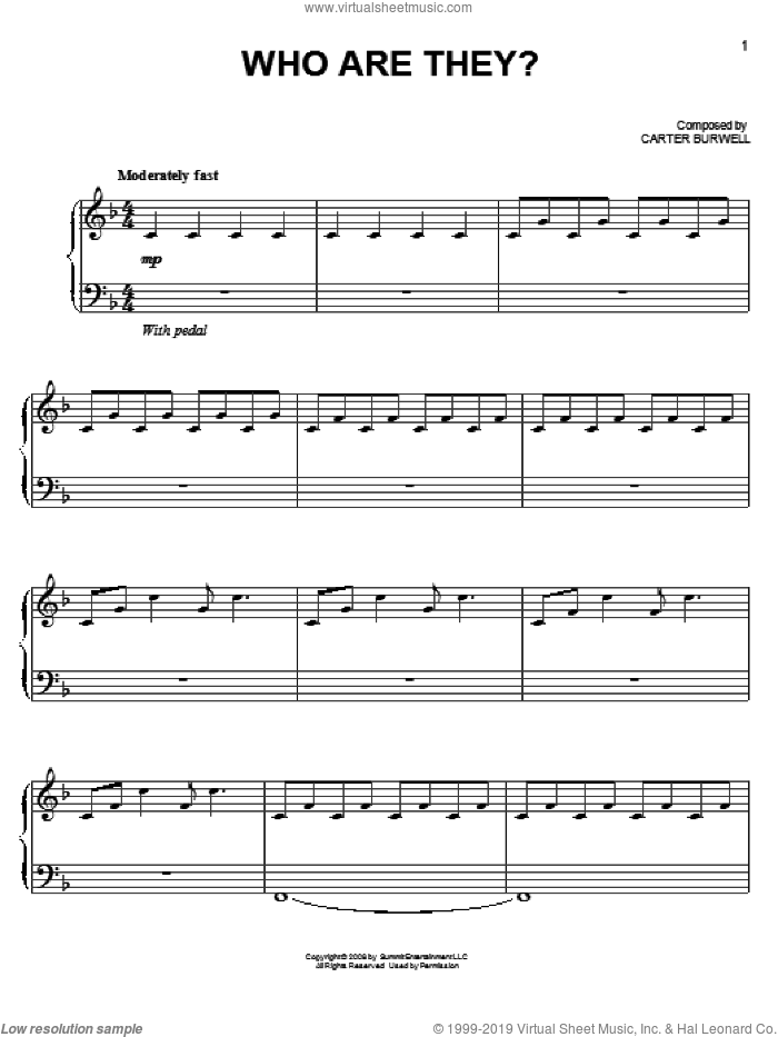 Who Are They? sheet music for piano solo by Carter Burwell and Twilight (Movie), easy skill level