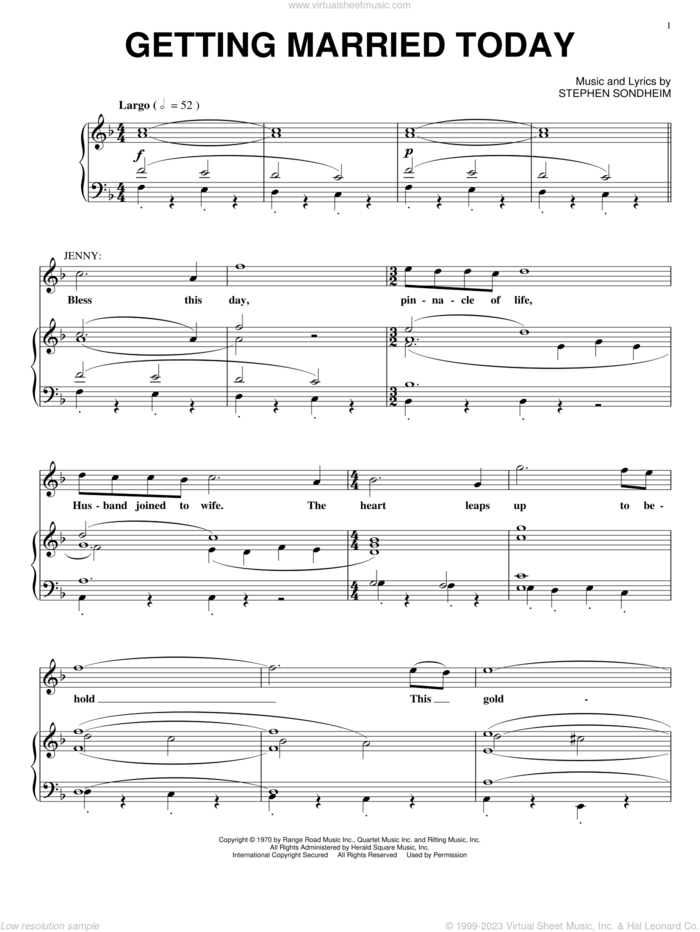 Getting Married Today (from Company) sheet music for voice, piano or guitar by Stephen Sondheim and Company (Musical), intermediate skill level