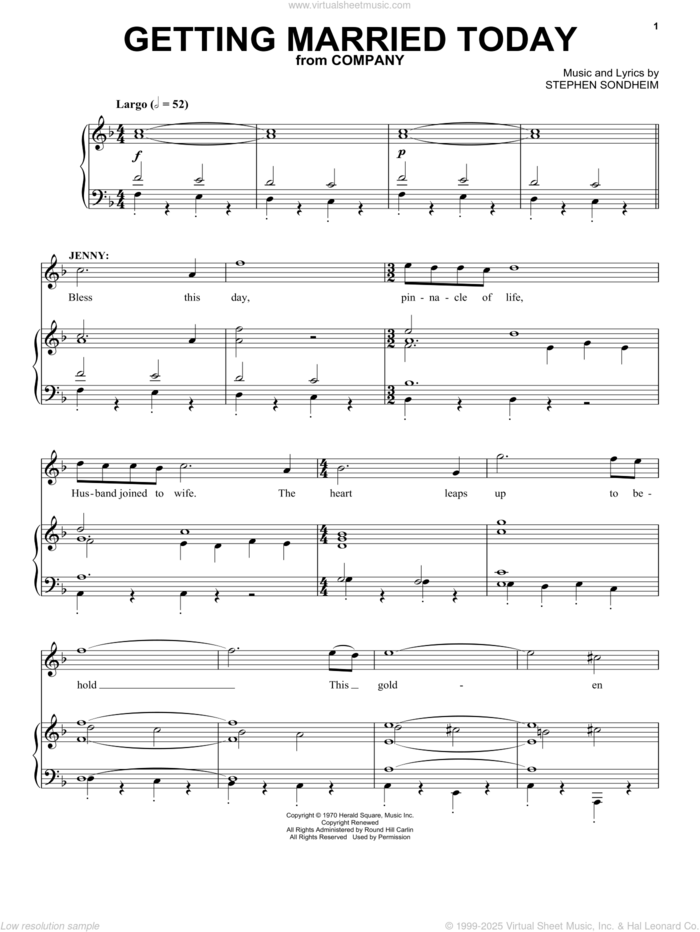 Getting Married Today (from Company) sheet music for voice, piano or guitar by Stephen Sondheim and Company (Musical), intermediate skill level