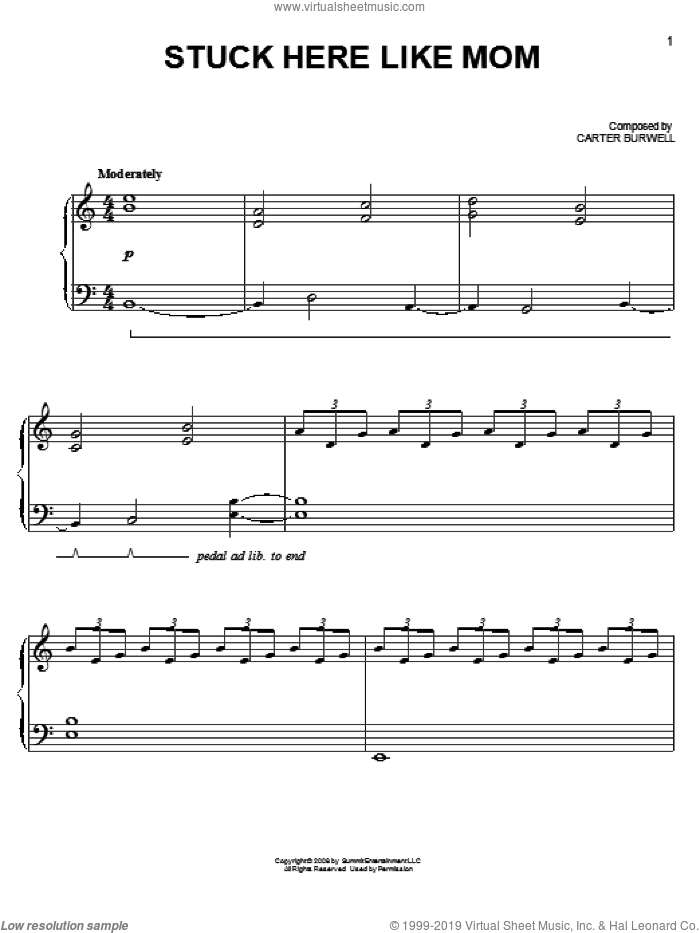 Stuck Here Like Mom sheet music for piano solo by Carter Burwell and Twilight (Movie), easy skill level