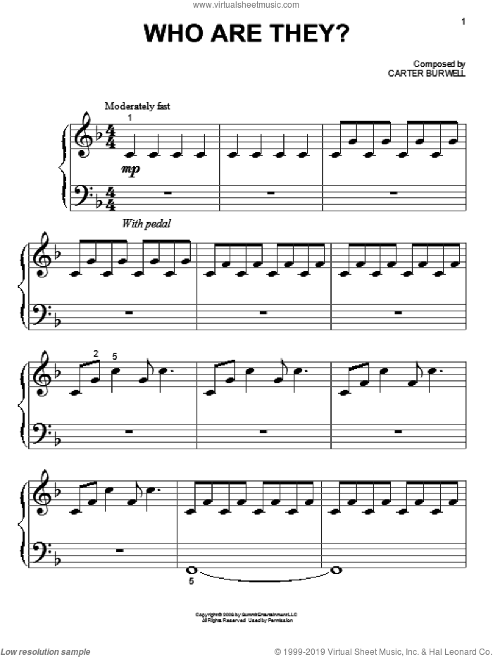 Who Are They? sheet music for piano solo (big note book) by Carter Burwell and Twilight (Movie), easy piano (big note book)