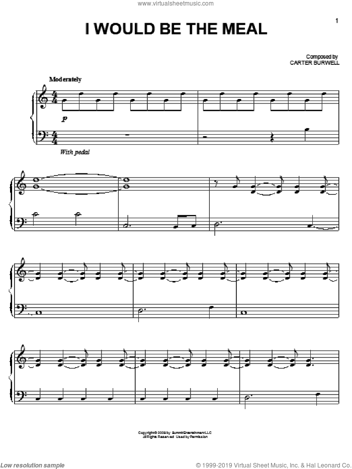 I Would Be The Meal sheet music for piano solo by Carter Burwell and Twilight (Movie), easy skill level