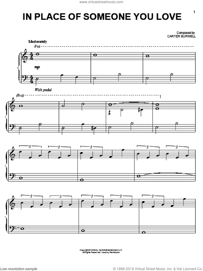 In Place Of Someone You Love sheet music for piano solo by Carter Burwell and Twilight (Movie), easy skill level