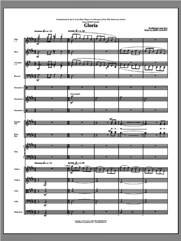 Gloria (from Petite Mass) (complete set of parts) sheet music for orchestra/band (Chamber Orchestra) by John Leavitt, intermediate skill level