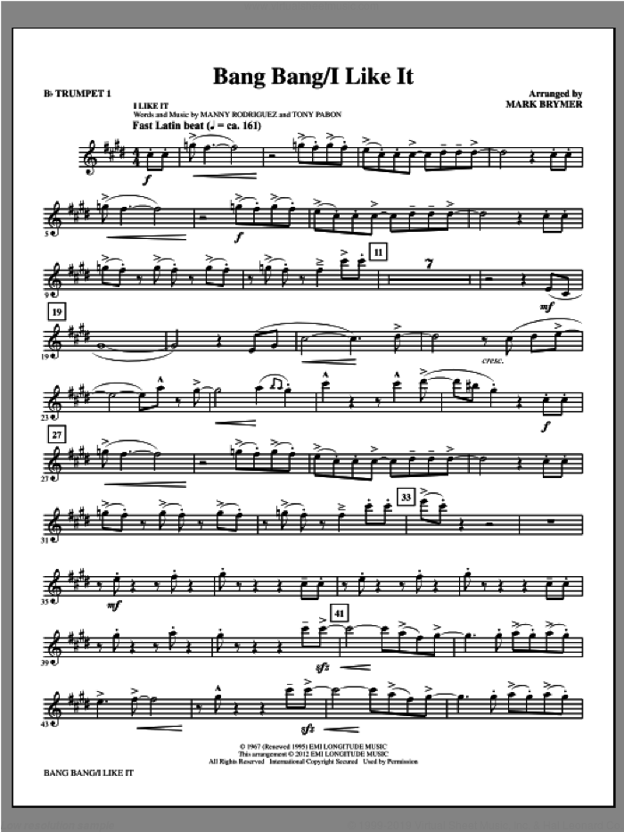 Bang Bang/I Like It (complete set of parts) sheet music for orchestra/band by David Sanborn, Jimmy Sabater, Joe Cuba and Mark Brymer, intermediate skill level