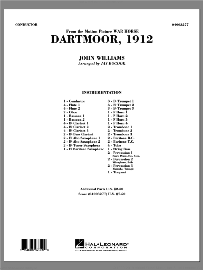 Dartmoor, 1912 (from War Horse) (COMPLETE) sheet music for concert band by John Williams and Jay Bocook, intermediate skill level