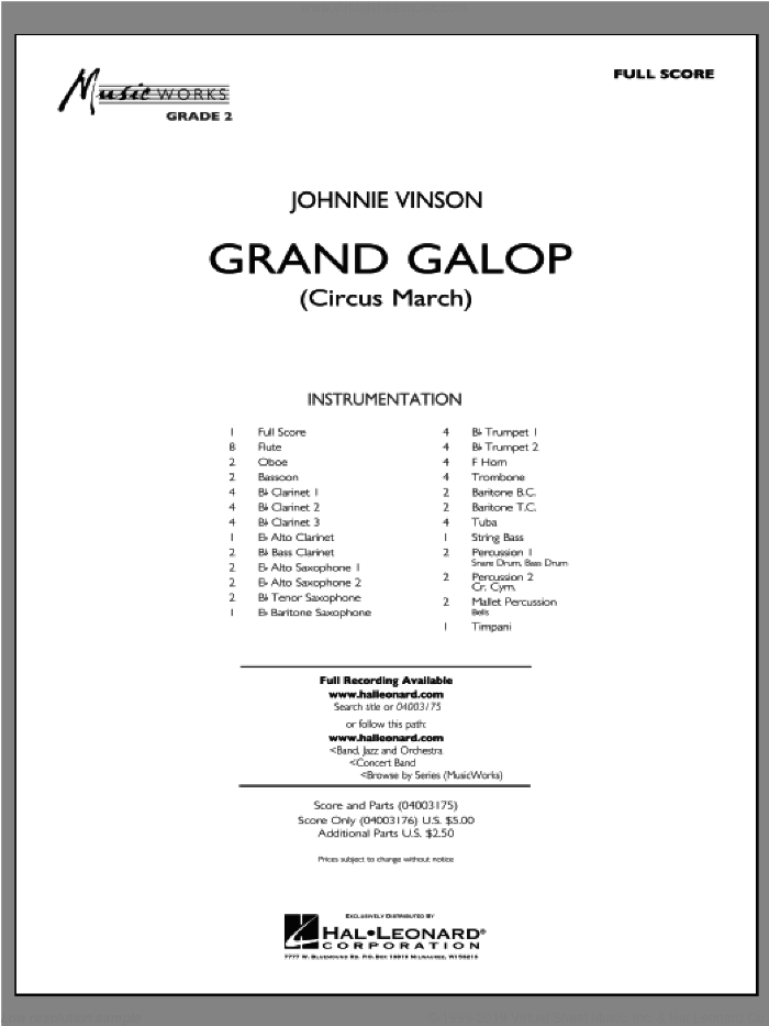 Grand Galop (Circus March) (COMPLETE) sheet music for concert band by Johnnie Vinson, intermediate skill level