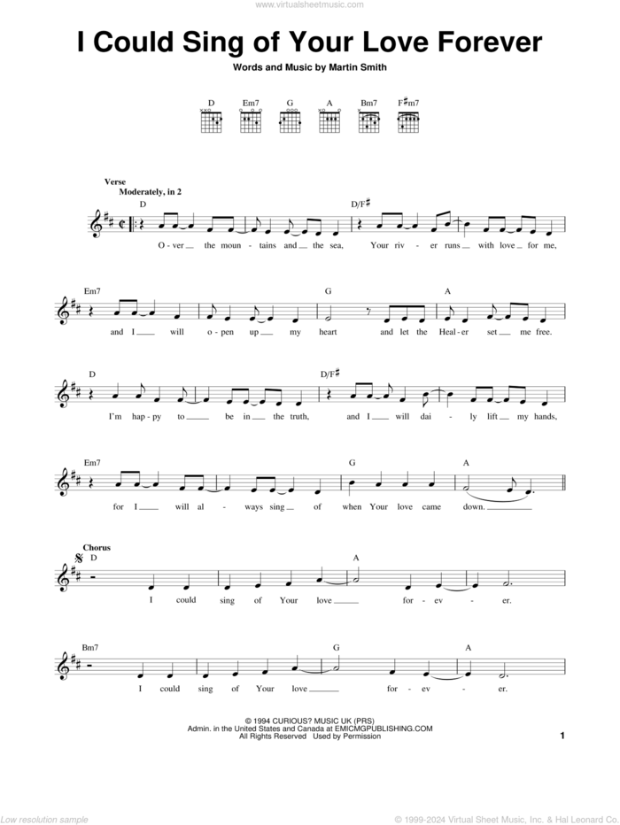 I Could Sing Of Your Love Forever sheet music for guitar solo (chords) by Delirious?, Martin Smith and Passion, easy guitar (chords)