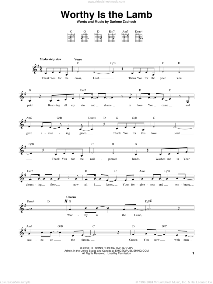 Worthy Is The Lamb sheet music for guitar solo (chords) by Darlene Zschech, easy guitar (chords)