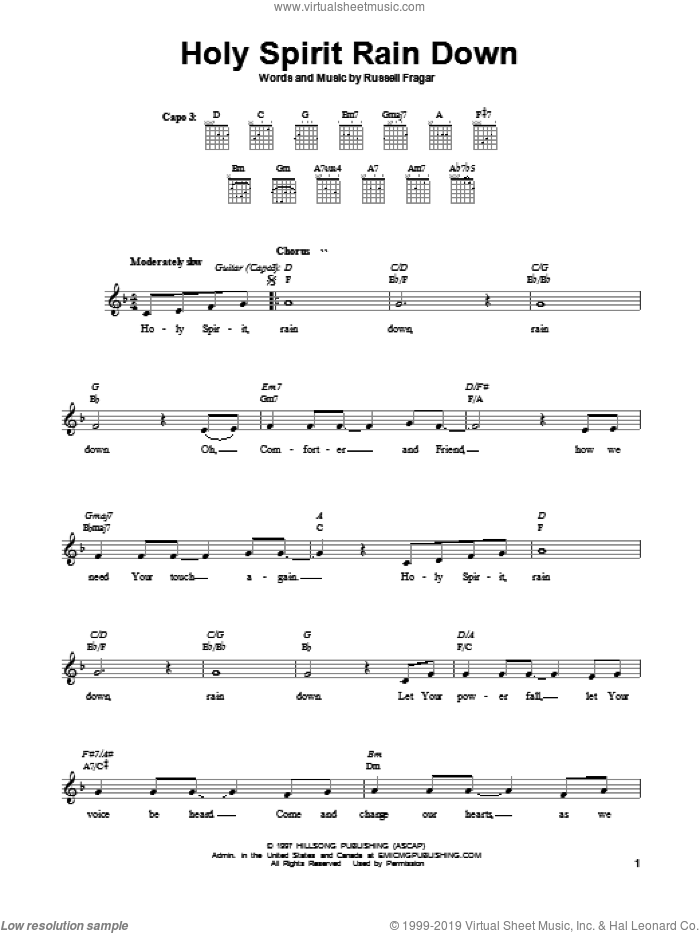 Holy Spirit Rain Down sheet music for guitar solo (chords) by Russell Fragar, easy guitar (chords)