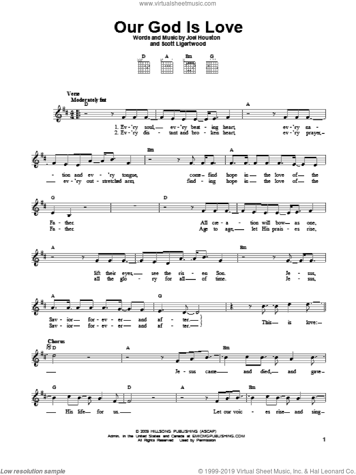 Our God Is Love sheet music for guitar solo (chords) by Joel Houston, Hillsong Worship and Scott Ligertwood, easy guitar (chords)