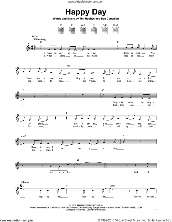 Happy Day sheet music for guitar solo (chords) by Tim Hughes and Ben Cantellon, easy guitar (chords)