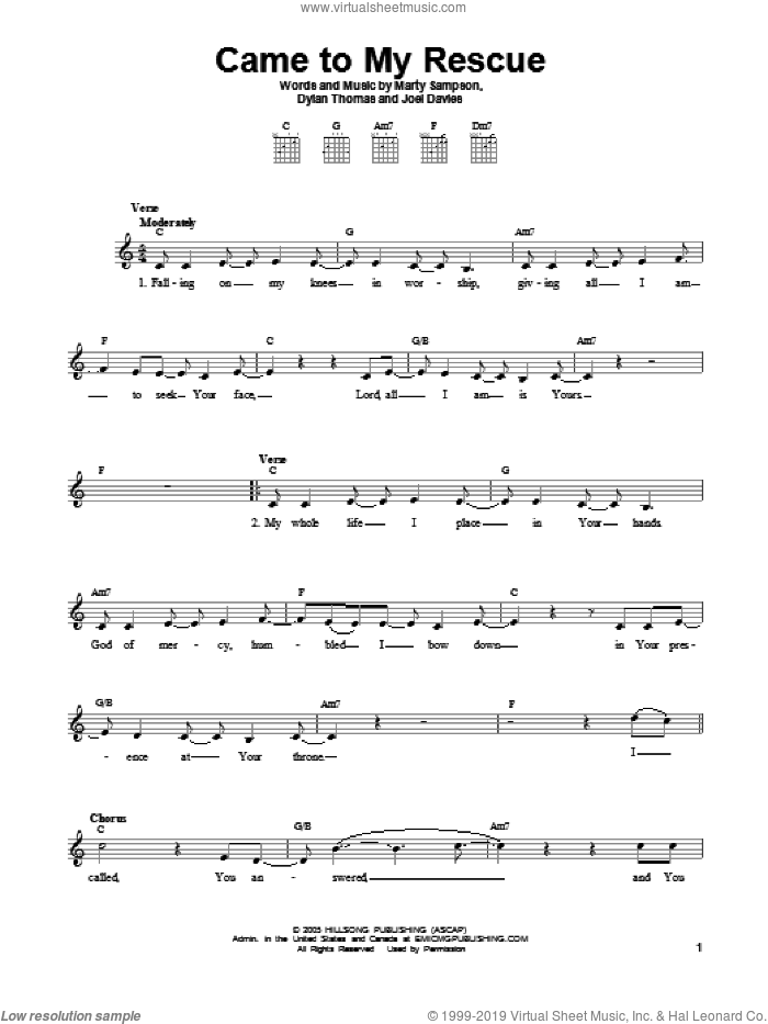 Came To My Rescue sheet music for guitar solo (chords) by Hillsong United, Dylan Thomas, Joel Davies and Marty Sampson, easy guitar (chords)