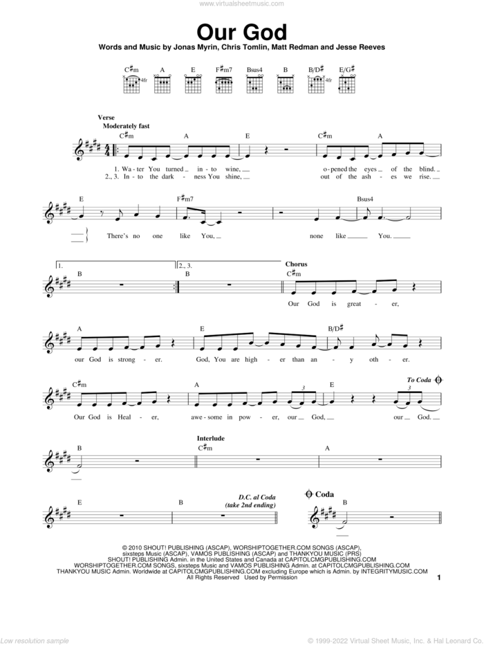 Our God sheet music for guitar solo (chords) by Jonas Myrin, Chris Tomlin, Jesse Reeves and Matt Redman, easy guitar (chords)